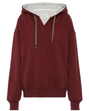 Maison Margiela Half Zip Hoodies - Red