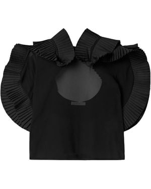Co. Crepe De Chine And Pleated Poplin Blouse - Black
