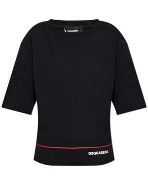 DSquared² Logo Printed Striped Crewneck T-Shirt - Black