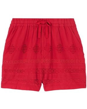 Isabel Marant Damina Crochet-Trimmed Broderie Anglaise Organic Cotton-Voile Shorts - Red