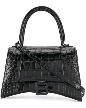 Balenciaga Hourglass Small Embossed Tote Bag - Black