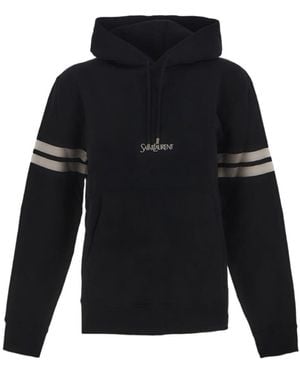 Saint Laurent Logo Embroidered Long-Sleeved Hoodie - Blue