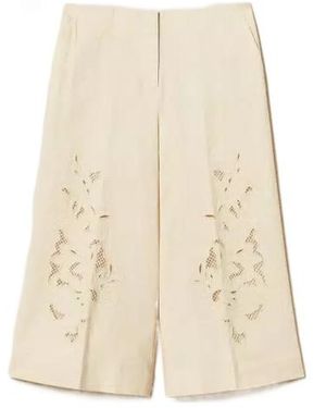 Twinset Cropped Broderie Wide-Leg Trousers - Natural