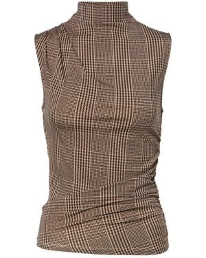 Veronica Beard Mylie Houndstooth Jersey Top - Brown