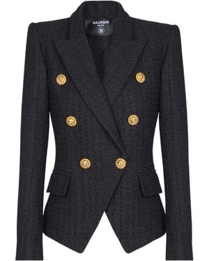 Balmain Tweed Tailored Jacket - Blue