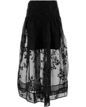Ganni Embellished Organza Skirt - Black