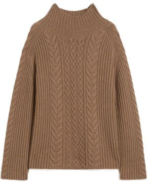 Max Mara Cable-Knit Wool And Cashmere Polo-Neck Sweater - Brown