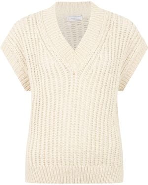 Peserico Cable Knit V-Neck Knitted Top - White