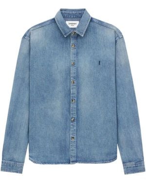 Saint Laurent Cassandre Button-Up Denim Shirt - Blue