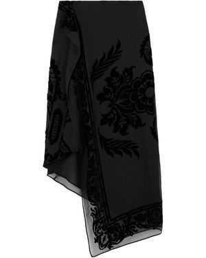 Etro Asymmetric Devoré-Velvet Wrap Skirt - Black