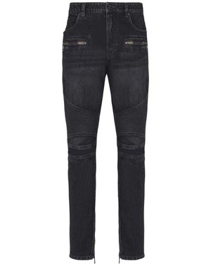 Balmain Vintage Denim Biker Jeans - Blue