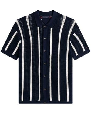 Tommy Hilfiger Vertical Stripe Short-Sleeve Patterned Shirt - Blue