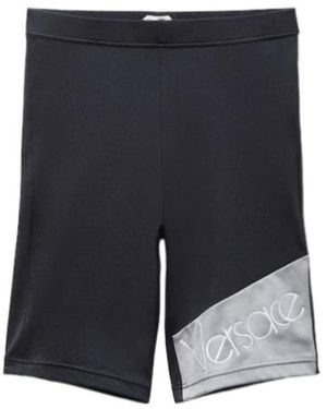 Versace Embroidered-Logo Bicycle Shorts - Blue