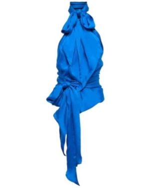 Alexandre Vauthier Silk Charmeuse Tie-Neck Top - Blue