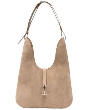 Tom Ford T-Embellished Medium Suede Shoulder Bag - White