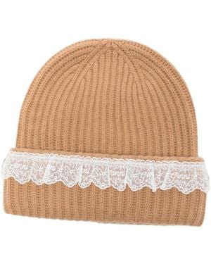 Ganni Tigers Eye Lace Trim Beanie Hat - Natural