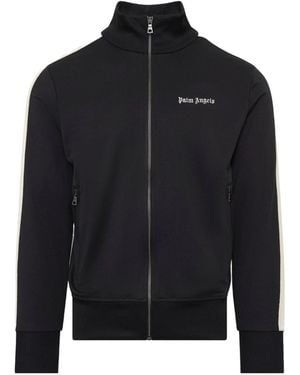 Palm Angels Logo-Embroidered Striped-Sleeve Sweatshirt - Black
