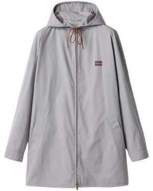 Miu Miu Single-Breasted Panama Cotton Caban Jacket - Grey