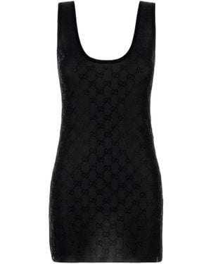 Gucci Gg Embellished Embroidered Dress - Black