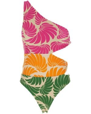 FARM Rio Banana Wings Cut-Out One-Piece Beachwear - Green