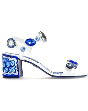 Dolce & Gabbana 60Mm Leather Heeled Sandals - Blue