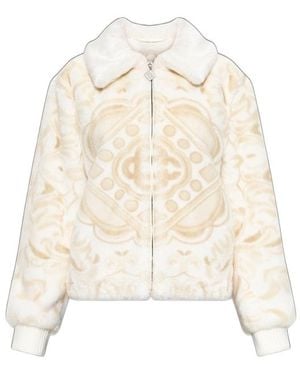 CASABLANCA Ornate Faux Fur Zip Bomber Jacket - Natural