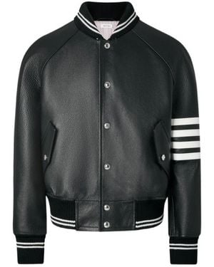 Thom Browne Raglan-Sleeve Leather Jacket - Black