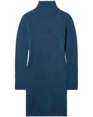 The Elder Statesman Ribbed Cashmere Midi Dress - Blue