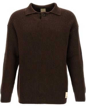 Emporio Armani Fisherman's-Knit Long Sleeved Polo Shirt - Brown