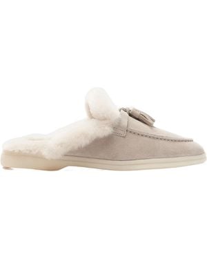 SCAROSSO Lucrezia Shearling Slip-On Mules - White