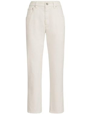 Brunello Cucinelli Dyed Denim Five-Pocket Straight Pants With Shiny Bartack - White