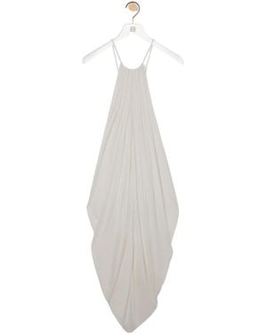 Loewe Silk Draped Anagram-Detail Dress - White