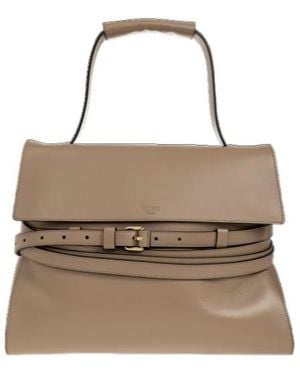 Moschino Belted Leather Tote Bag - Natural