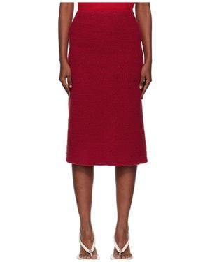 Pushbutton Patchwork Design Midi Skirt - Red