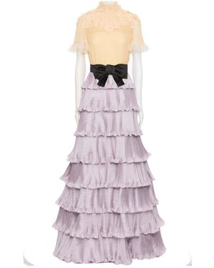 Valentino High Collar Short Sleeve Dress - Purple