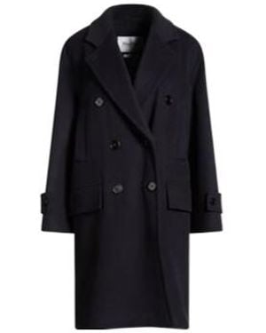 Max Mara Stylish Minimalist Solid-Color Double-Breasted Coat - Blue