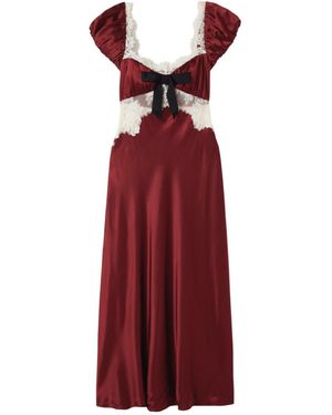 Doen Veda Bow-Detailed Corded Lace-Trimmed Silk-Charmeuse Midi Dress - Red