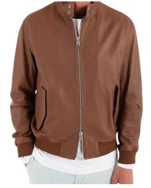 BOSS Boss Zip-Up Leather Jacket - Brown