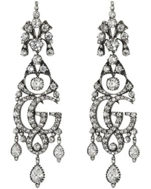Gucci Gg Marmont Crystal Chandelier Earrings - White