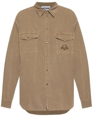 Moschino Logo Embroidered Curved Hem Shirt - Natural