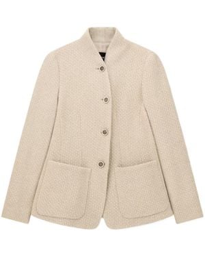 Emporio Armani High-Neck Virgin Wool Blazer With A Jacquard Knit Effect - Natural