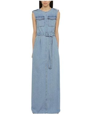 Dries Van Noten A Long Sleeveless Denim Dress - Blue