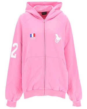 Balenciaga Zip-Through Embroidered Hoodie - Pink