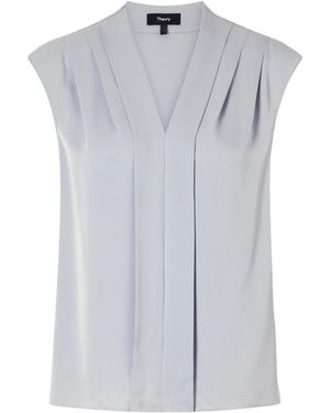 Theory Pleated Silk-Satin Blouse - Blue