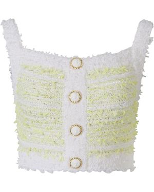 Balmain Textured Tweed Cropped Top - Blue