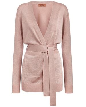 Missoni Metallic-Threading V-Neck Belted Cardigan - Pink