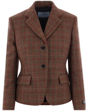 Prada Checked Single Breasted Jacket - Brown