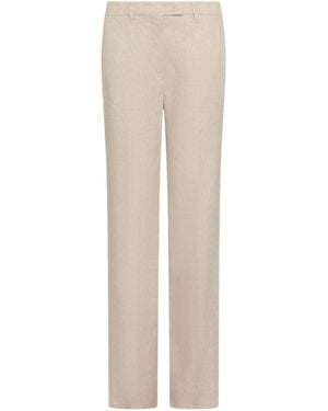 Marella Herringbone Stretch Linen-Blend Trousers - White