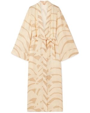 Johanna Ortiz Belted Printed Linen Robe - Natural