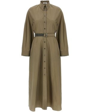 Brunello Cucinelli Belted Long Sleeved Midi Dress - Green